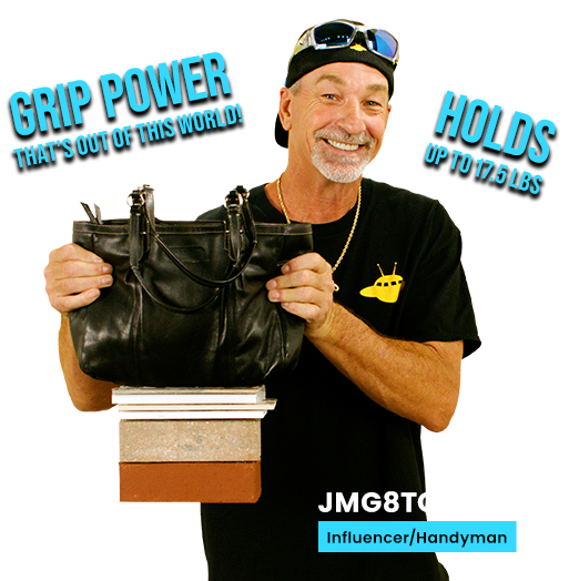 JMG8TOR, Influencer/Handyman showing off the grip power of Alien Tape holding up to 17.5 pound purse.